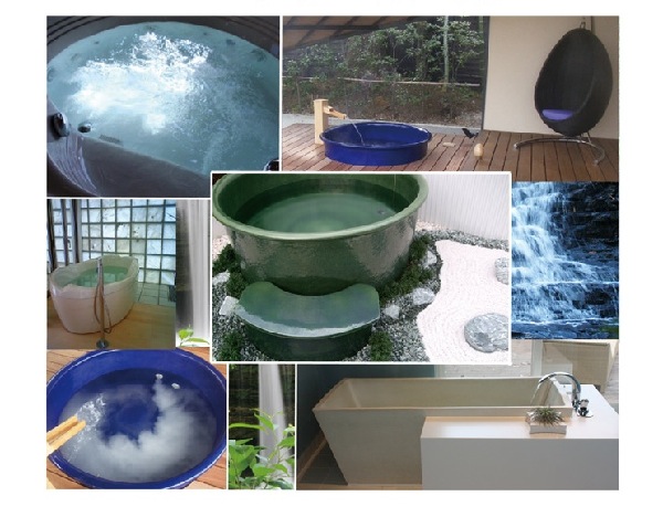 デザイン浴槽，信楽焼陶浴槽，シャワーブース